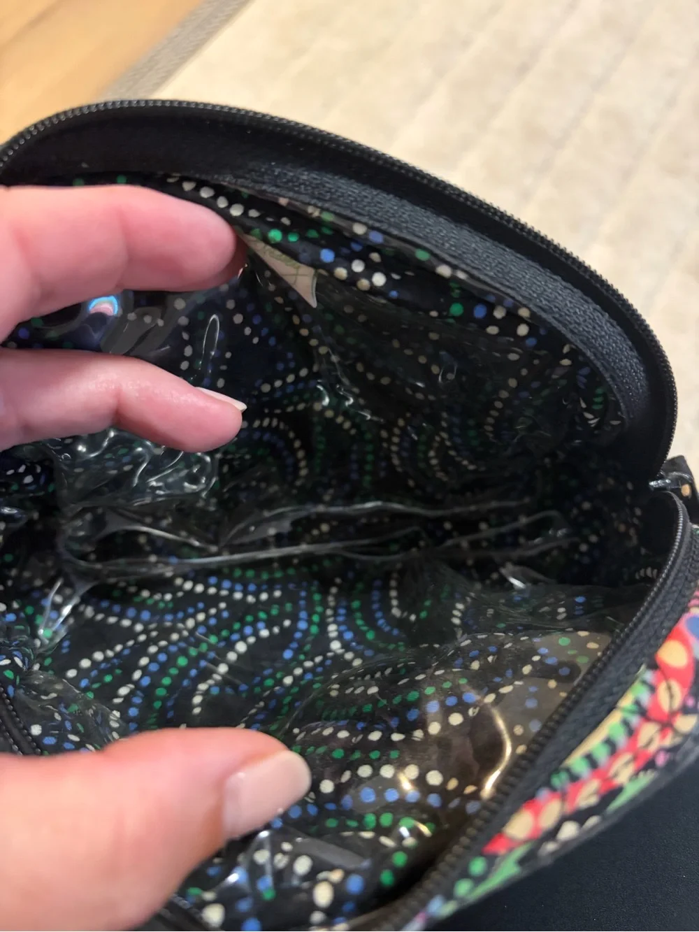 Vera Bradley Black Quilted Cosmetic Pouch with Multicolor Paisley
